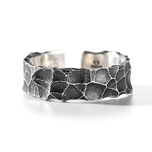 Chereda Hypoallergener Ring aus 925er Silber - Gehämmertes Design, Verstellbare Öffnung, Retro-Stil für Herren - Schwarzes Partygeschenk, Kein Edelstein