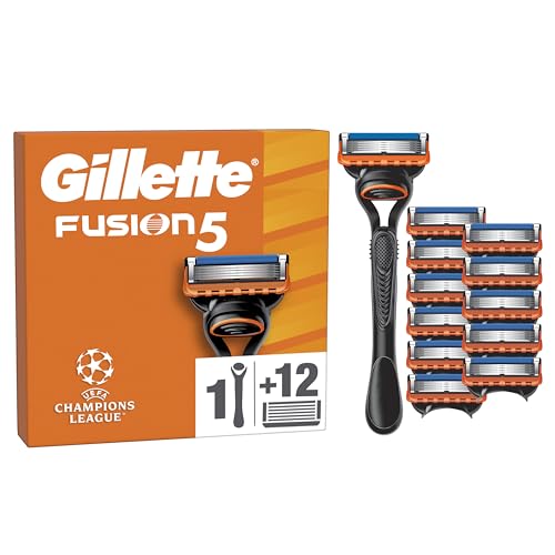 Gillette Fusion5 Rasierer für Männer — Inkl. 1 Gillette Nassrasierer, 12 Ersatzklingen mit Gleitstreifen für ein Sanftes Gleiten und 5 Klingen für eine Gründliche, Langanhaltende Rasur