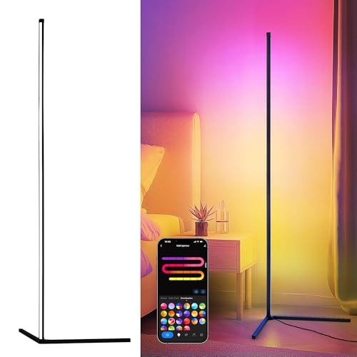LuminexDesigns LED Stehlampe RGB Standleuchte 150cm - Ecklampe Dimmbar Bunt mit Fernbedienung Alexa Sprachsteuerung Ambientebeleuchtung Wohnzimmer Lichtsäule Farbeweschel für Schlafzimmer Spielzimmer