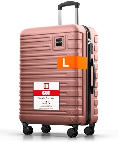 Travely Polycarbonat Koffer Groß 67cm L - 60L Innenvolumen - sehr robuster Hartschalenkoffer mit sanften Rollen & TSA Schloss, Reisekoffer, Handgepäck Koffer, Reisekoffer mit Rollen
