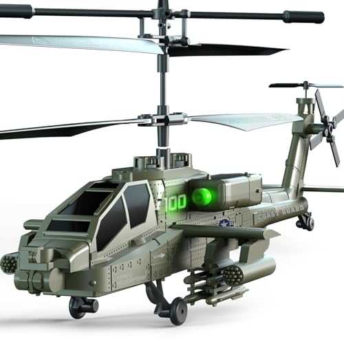VATOS Ferngesteuerte Helikopter,2.4G RC Hubschrauber mit 2 Akkus & LED-Licht mit EIN-Knopf-Start & Höhenhaltefunktion,Military Serie RC Helikopter Indoor Spielzeug für Kinder oder Anfänger ab 8 Jahre