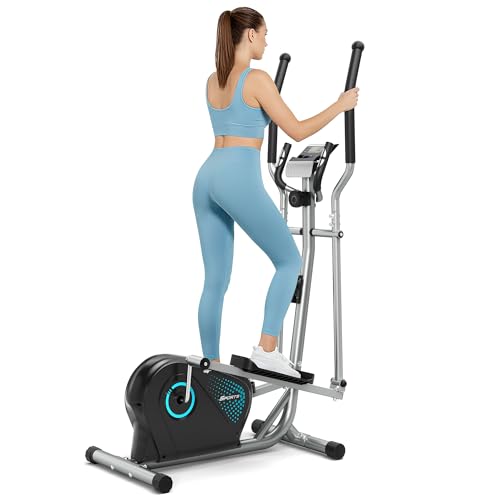 THERUN Crosstrainer, ultraleiser Ellipsentrainer für Zuhause, 6 kg Schwungrad Crosstrainer für Zuhause, 16 Widerstandsstufen, Ellipsentrainer-Fitnessgerät mit Pulssensor, LCD-Monitor (Cyan)