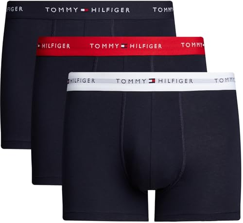 Tommy Hilfiger Herren 3er Pack Boxershorts Trunks mit Logobund, Mehrfarbig (Primary Red/White/Desert Sky), L