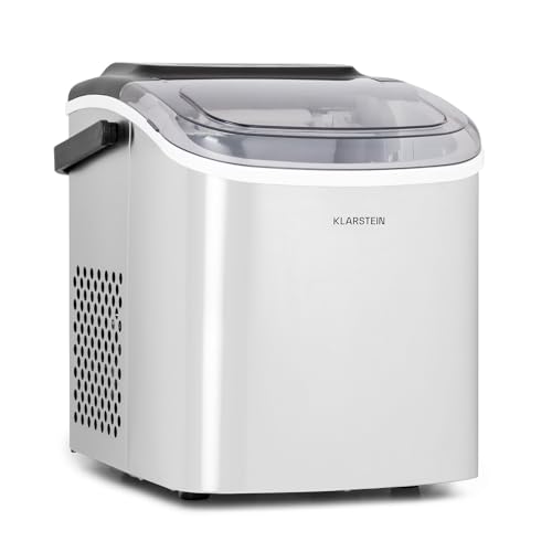 Klarstein Eiswürfelmaschine für Zuhause Camping Gastro, Schnelle Mini-Eiswürfelmaschine Klein, Profi Eismaschine für Große & Kleine Eiswürfel, Selbstreinigend, 1,3L Wassertank, 12kg Eis in 24h