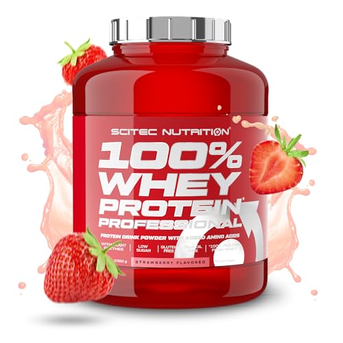 Scitec Nutrition 100% Whey Protein Professional - Angereichert mit zusätzlichen Aminosäuren und Verdauungsenzymen - Glutenfrei - Palmölfrei, 2.35 kg, Erdbeere