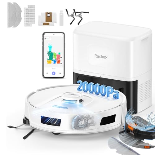 Redkey R11 Saugroboter mit Wischfunktion, 20.000Pa Saugkraft, Staubsauger Roboter mit 4L Absaugstation, Anti-Haar-Verwicklung, LiDAR Navigation, APP Steuerung, Ideal für Teppich und Tierhaare