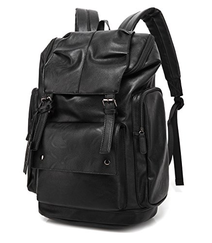 Baosha BP-16 PU Leder Casual Rucksack College Rucksack Daypack Schwarz