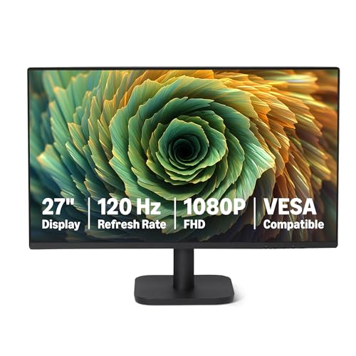 Amazon Basics 27-inch Computer Monitor 120 Hz, FHD 1080P, HDMI, DP, VGA, VESA Compatible for Office,Home, Schwarz