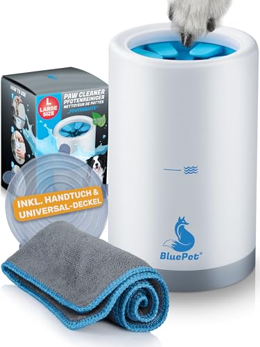 BluePet Pfotenreiniger für Hunde zum Entfernen von Dreck & Schmutz von Hundepfoten I Inkl. Mikrofaser-Handtuch I PfotenBlitz Größe L
