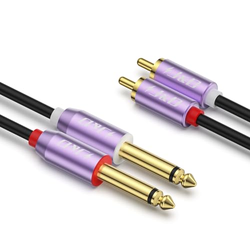 J&D Dual 1/4 Zoll TS zu Dual RCA Kabel, Violett Aluminiumlegierungs-Gehäuse Vergoldet 2x6,35 mm Männlich TS zu 2 RCA Männlich Adapter Verbindungskabel für Mischpult Verstärker Lautsprecher, 4,6 M
