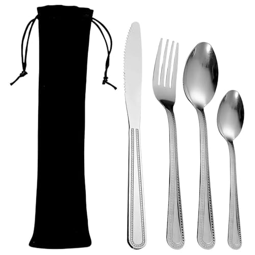huoanpo 5-Teiliges Camping Besteckset, Edelstahl Reisebesteck Mit Bestecktasche Für Unterwegs Ideal Für Picknick Reisen Outdoor Hochzeit Arbeit Schule