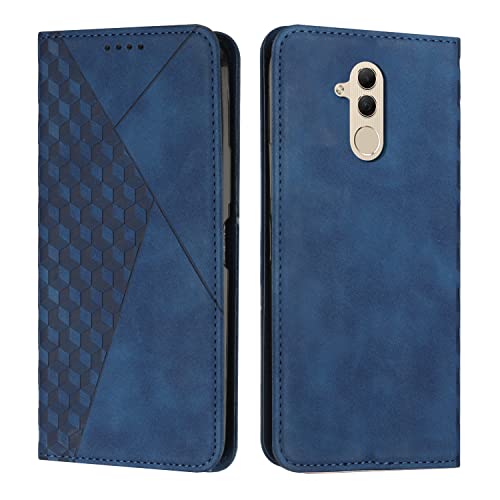KOUYI Kompatible mit Huawei Mate 20 Lite Hülle, Retro Premium PU Leder Weich TPU Klapphülle Kartenfächer Magnetic Standfunktion Flip Wallet Shockproof Handyhülle (Blau)