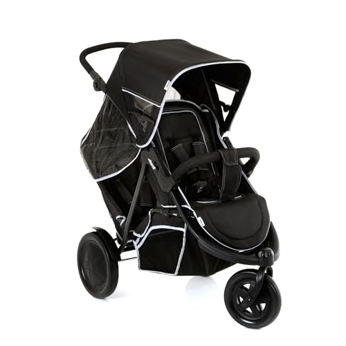 hauck Freerider, Schwarz - 3 Rad Geschwisterbuggy mit Regenschutz für 2 Kinder - Oberer Sitz mit Liegefunktion ab Geburt - Unterer Sitz ab 6 Monaten - Max. 15 Pro Sitz - Höhenverstellbar