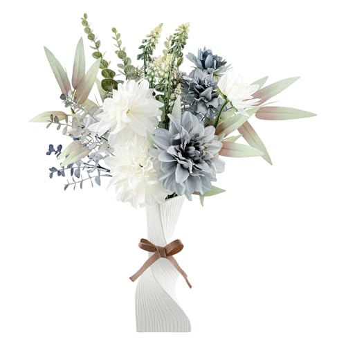 ZWLIYCHN Kunstblumen Künstliche Blumen Deko, Künstliche Pflanzen, Kunstblumen Wie Echt, Zuhause Blumenstrauß für Zimmer Hochzeit Garten Arbeitszimmer Balkon Esszimmer Festival Deko(Blau-weiß)