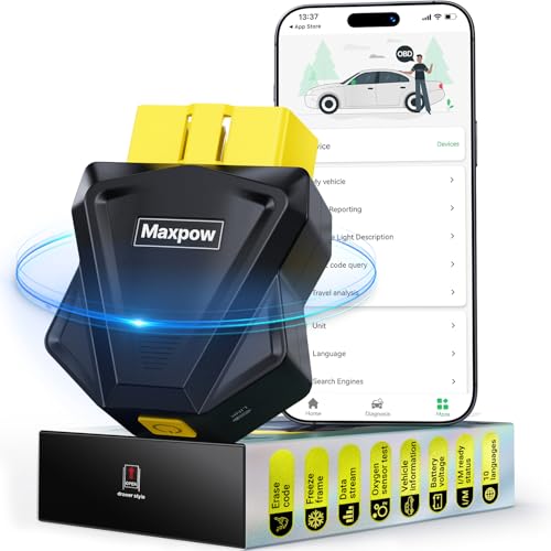 Maxpow OBD2 Diagnosegerät – Bluetooth 5.4 diagnosegerät Auto for iOS Android, OBD auslesegerät with Live-Daten-Engine-Fehlercodeprüfung obd2 diagnosewerkzeuge für alle Fahrzeuge