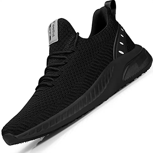 Feethit Turnschuhe Herren Laufschuhe Sportschuhe Sneaker rutschfeste Gummisohlen Leichte und Atmungsaktiv für Gehen Laufen Joggen Sports Schwarz 46