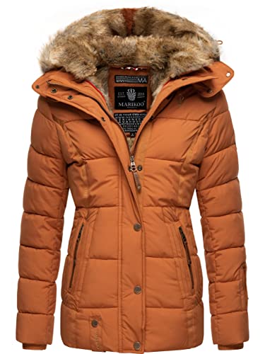 MARIKOO Damen Winterjacke warme Steppjacke mit Kunstfell Innenfutter Nekoo Rusty Cinnamon Gr. M
