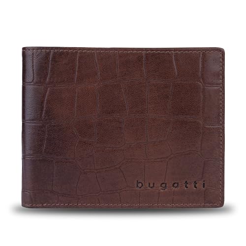 bugatti Lima Geldbörse aus Leder Kroko-Look, Portemonnaie mit RFID-Schutz, braun