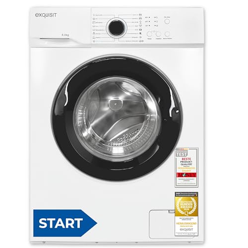 Exquisit Waschmaschine | 6 kg Nennkapazität, 1000 U/Min, Energieklasse A, 76 dB(A), 85 x 60 x 44 cm | 16 Programme, Eco 40-60, Kurzprogramm, manuelle Temperaturwahl, Aquastop | WA56110-020A weiss