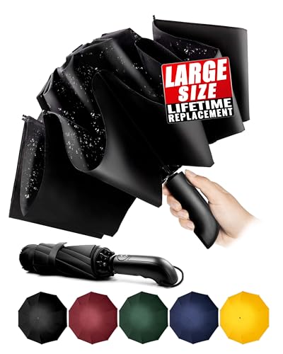 Conlun Kompakter Faltbarer Regenschirm sturmfest– mit Automatik windsicher schwarz faltet Sich nach innen für Herren, 210T Gewebe 105 cm Spannweite, 10 Knochenschirm groß Weihnachtsgeschenke