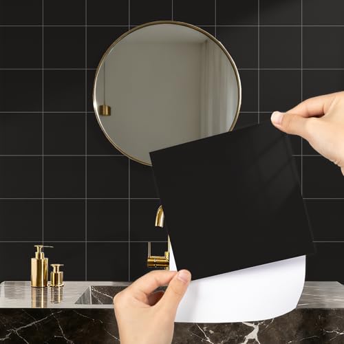 Fliesenaufkleber Schwarz 15x15cm - Fliesenfolie Küche Selbstklebend 24 Stück - Klebefliesen Schwarz für Bad - Fliesen Aufkleber Badezimmer Fliesen Uberkleben Fliesensticker Vinyl Wasserfest