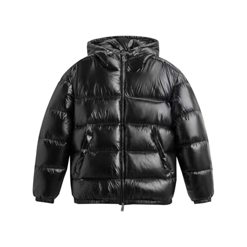 Generisch Herren glänzende Steppjacke mit Kapuze - Warme Puffer-Jacke im Wet-Look | Dick gefütterte Winterjacke für einen urbanen Streetwear-Stil