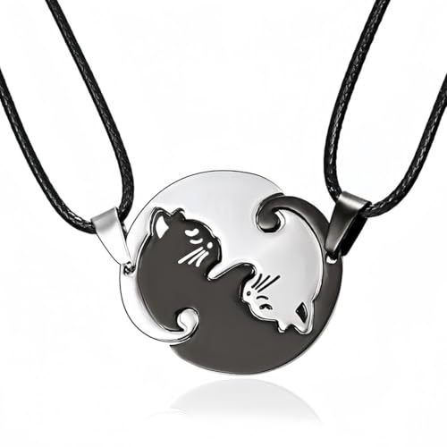 OQKAHIV Freundschaftsketten, 1 Paar-Ketten mit Puzzle-Katzen-Anhänger, Freundschafts- und Liebesschmuck aus Edelstahl, für Partnerschaft, Damen und Herren, um Ihre Freundschaft