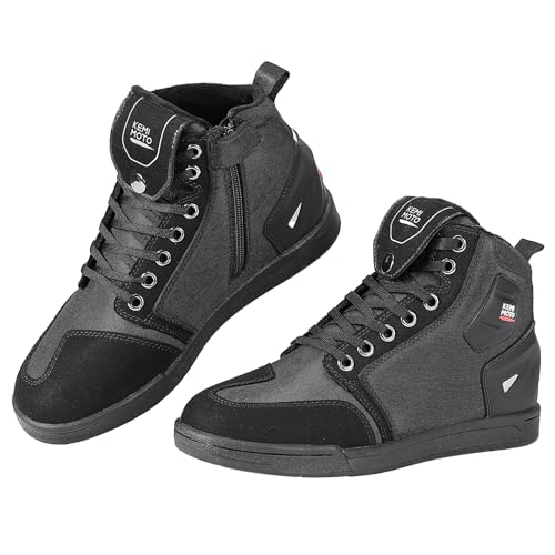 KEMIMOTO Motorrad Schuhe Herren Winter, Motorradstiefel Causal,mit Verstärkte Schaltpads, Warme Motororad Sneaker,Schwarz