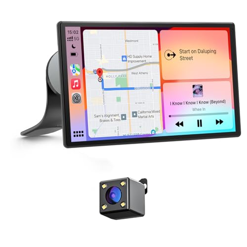 Avylet 9 Zoll Wireless Carplay Display für Apple Carplay & Android Auto, Tragbarers Carplay Autoradio mit Magnetischer Halterung, OTA-Updates, IP67 Rückfahrkamera, GPS Navigation, Bluetooth 5.0