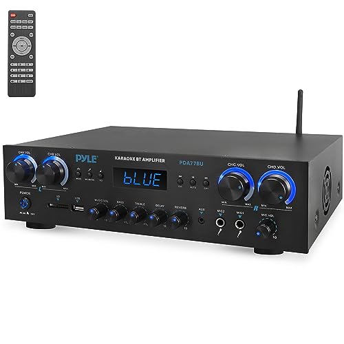Pyle Verstärker, 800W Bluetooth Verstärker, Bluetooth Amplifier, Mini Amp- 4 Kanäle MP3, USB, AUX, SD, MIC, FM, RCA, Kopfhörer, Reverb-Delay, Stereo Für Heimkino, Studio & Theater
