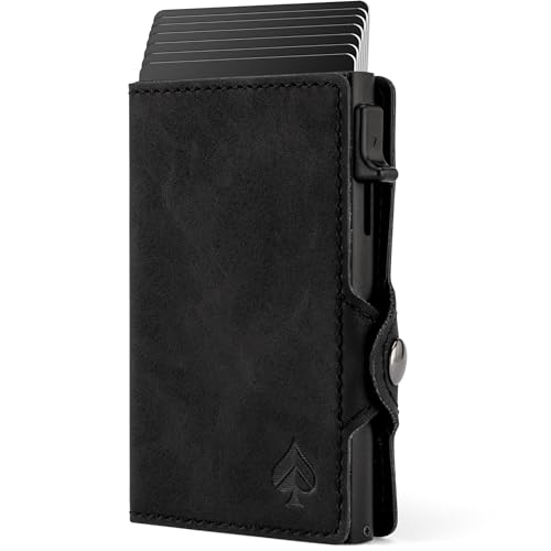CARD Nine! Clip Wallet mit RFID-Schutz - Cash Clip Geldbörse - Slim Wallet mit Geldklammer - Kartenetui für Damen & Herren - Geldbeutel für Karten & Scheine - Portmonnaie (Schwarz, Mit Münzfach)