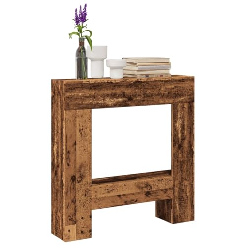 Homgoday Kaminumrandung Kaminverkleidung Kaminkonsole Deko Kaminrahmen Kamingehäuse Dekokamin Wohndekoration Kaminsims Dekokamin für Wohnzimmer Altholz-Optik 81x18x82 cm Holzwerkstoff