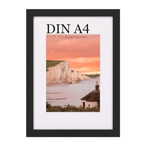 UHOUSEST Bilderrahmen A4 (21x29,7 cm)， Schwarz Holz-din a4 Rahmen, ideal bruchsicherem Plexi-Glas, Groß Modern Rahmen Echtholz Bilderrahmen, für von Kinderzeichnungen/Kunstwerken/Ausstellung