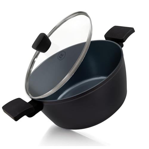 BE Living Kochtopf mit Deckel Ø 24 cm (4.2 L) Induktion Topf, Non Stick Keramik Antihaft, Ohne ptfe und pfoa, Schwarz, Delight Serie
