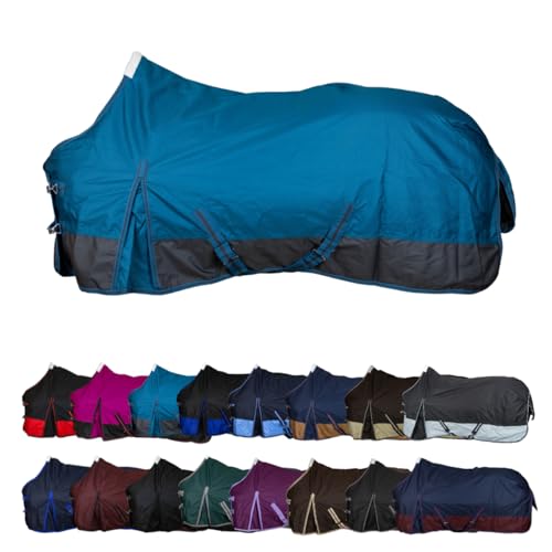 RL24 - Weidedecke 600D Basicline – Regendecke & Übergangsdecke – Wind- & wasserdichte Outdoordecke mit Innenfutter – Pferdedecke in Petrol/Graphit – 135cm (Polarfleecefutter)