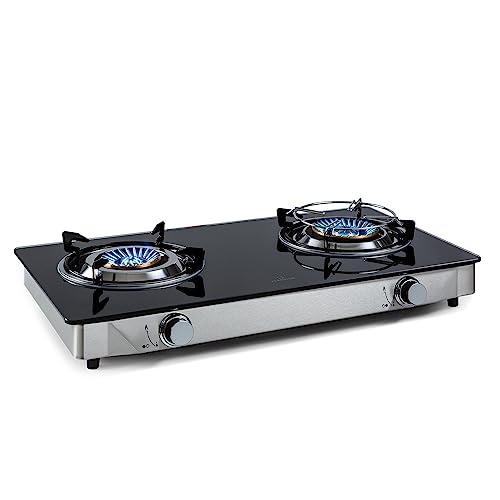 Klarstein Gaskocher 2-Flammig, 7,7kW Camping Gaskocher für Innenbereich, Edelstahl-Gaskocher für Wohnmobil, 2-Flammiger Gaskocher, Moderne Zwei Brenner Gasherde, Portabler Campingkocher