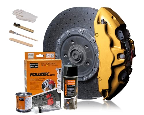 Foliatec Bremssattel Lack Set, Hitzebeständig, Komplettsatz für 4 Bremssättel, Prestige Gold metallic, 7-teiliges Set