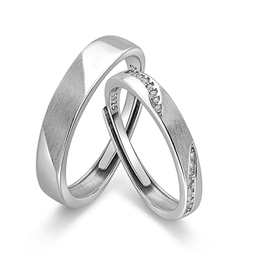 Meissa Paarringe 925 Sterling Silber zierlicher Diamant Eheringe Männer und Frauen Versprechen Ring Statment Ring Größe verstellbar (Satz von 2-2,8mm+3,8mm)