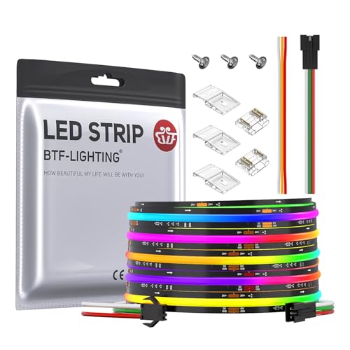 BTF-LIGHTING FCOB SPI RGB Flexible Hohe Dichte COB LED-Streifen WS2811 IC LED Strip 5M 630LEDs/m 14W/M DC24V Schwarz PCB IP30 Chasing Farbe DIY Dekoration(Nicht inhalt Controller&Netzteil)