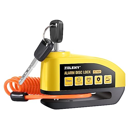 ZELENY Bremsscheibenschloss Alarm 110db MotorradSchloss, Motorrad schloss Alarmanlage mit 1.5m Rückrufkabel und Schlosstasche, Scheibenbremsen Schloss für Moto Fahrrad Moped