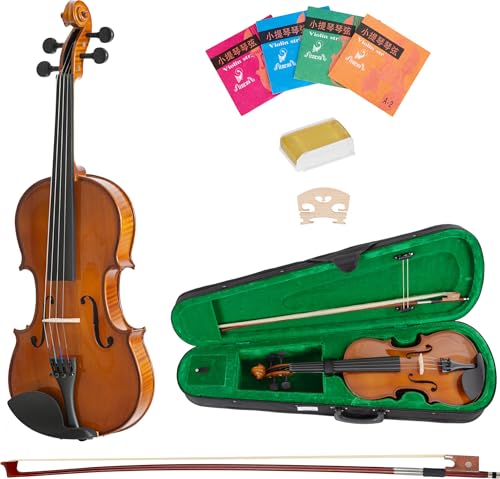 Classic Cantabile VP-130 Violinenset 4/4 – Vollholz Violine mit Fichtendecke & Ahornkorpus - Set inkl. Bogen, Koffer, Kolofonium & Ersatzsaiten - Einsteigerset für Schüler & Anfänger - Naturfarben