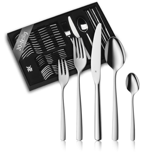 WMF Boston Besteckset 30-teilig für 6 Personen – Cromargan Edelstahl 18/10, poliert und rostfrei, spülmaschinenfest, Monobloc-Messer mit langlebiger Schärfe, elegantes Essbesteck für Alltag und Gäste