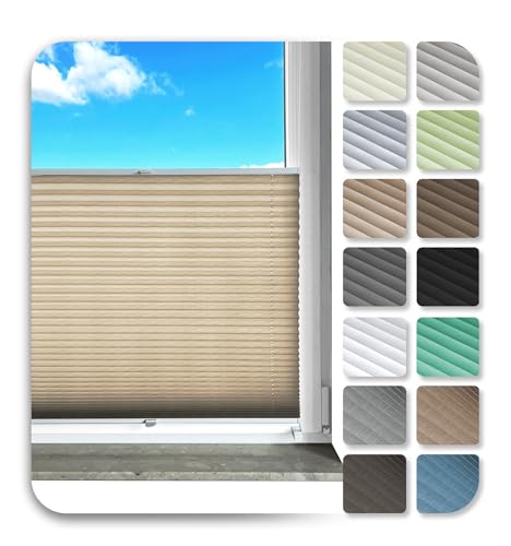 Rollmayer Plissee nach maß Plissee ohne Bohren, mit Klemmträger, 17 Farben, 3 Profilfarben,Höhe 50-149 cm, Breite: 25cm-120cm, Plisseerollo Klemmfix Faltrollo Sonnenschutz für Fenster
