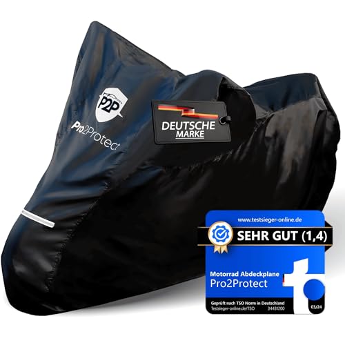 [ Test SEHR GUT ] Pro2Protect® Motorrad Abdeckplane 100% WASSERDICHT wetterfest Outdoor Plane für Moped Roller Vespa Motorroller, Garage für Motorräder Abdeckung Motorradabdeckung Abdeckplanen Zubehör