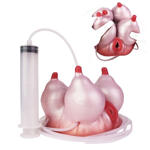 Jomyu Realistische Groß Tier Masturbator für Männer Silikon Mit 4 Brüsten und 3D Vagina Masturbieren Sprühfunktion Pocket Pussy Penistrainer Taschenmuschi Erotik sex spielzeug für die männer solo