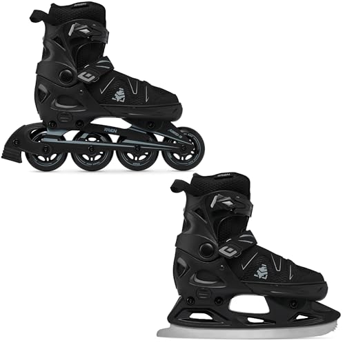RAVEN Pulse 2in1 Schlittschuhe Inline Skates Inliner für Kinder und Erwachsene verstellbar (PRO Black, 43-46 (28-30,5cm))