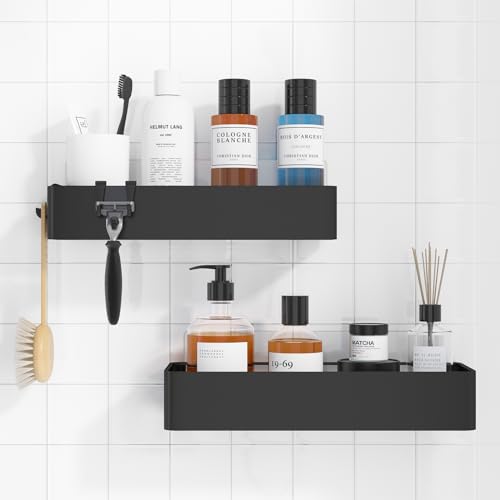 Kitsure Duschablage ohne Bohren - 2 Stück rostfreie Badezimmer Organizer, schnell trocknende Badregal ohne Bohren mit großer Kapazität, langlebige Shampoo Halterung für Duschel, 4027BL