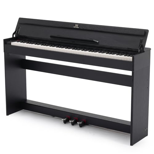 MUSTAR 88 Tasten Digital Piano, Halbgewichtete Tasten Klavier mit USB/MIDI und Bluetooth, Halb-offene Abdeckung, E-Piano mit 3-Pedal-Einheit, Stereolautsprechern, 800 Töne und 64 Polyphony, Schwarz