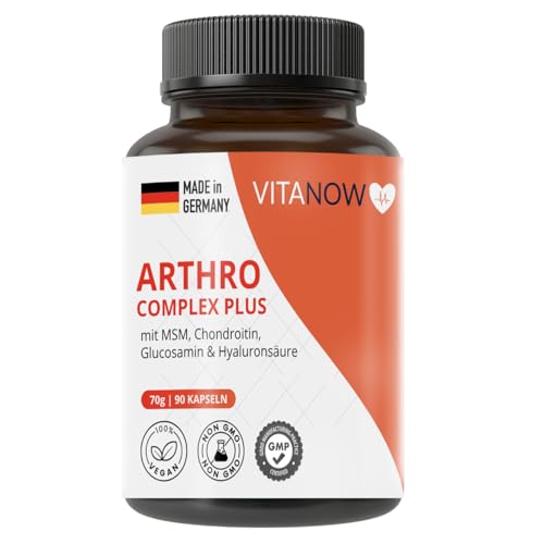 ARTHRO Complex Plus für arthro care – 90 Kapseln – Hochdosiert mit MSM, Chondroitin, Glucosamin & Hyaluronsäure – Gelenkkomplex für Knorpel, Knochen & Beweglichkeit – Made in Germany – Vegan