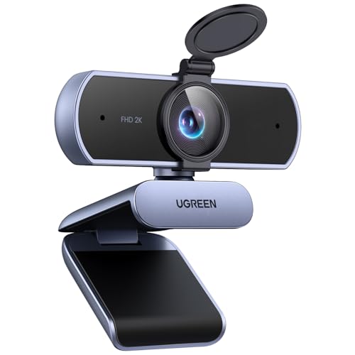 UGREEN Webcam 2K, USB A Webcam mit Mikrofo, Kamera PC, Fixfokus, 95° Sichtfeld, Kamera mit Privacy Cover, Automatische Lichtkorrektur, Stereo-Sound, Plug & Play, PC Camera für Windows/MacOS/Zoom/Skype